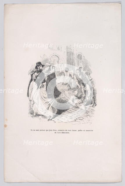 Only everywhere are water faucets, watering cans of any shape, shovels and pots of any siz..., 1843. Creator: Jean Ignace Isidore Gerard.