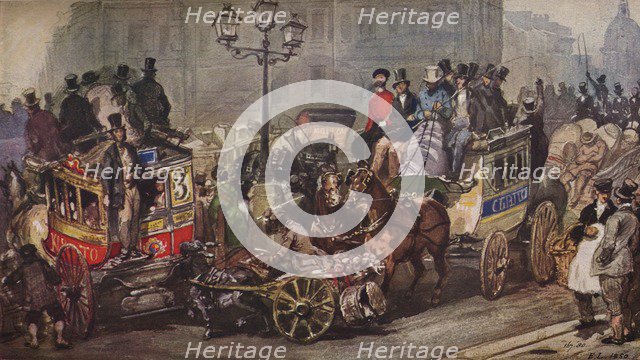 'Scene at Ludgate Circus', 1850. Artists: Otto Limited, Eugene Louis Lami.
