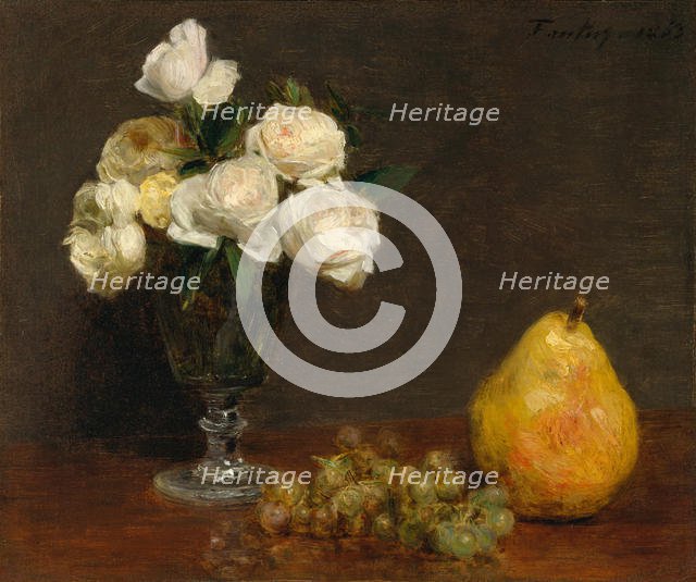Still Life with Roses and Fruit, 1863. Creator: Henri Fantin-Latour.