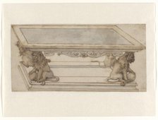 Design for a table with legs in the form of seated lions, c.1650.  Creator: Anon.