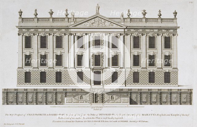 West prospect of Chatsworth House, Derbyshire, c1800. Artist: Unknown