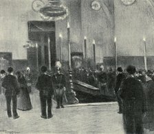 Funeral chapel in the city of Barcelona during exposure of the body of Mosén Jacinto Verdaguer, i…