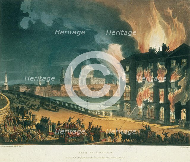 'Fire in London', 1791, (c1810). Creators: Thomas Rowlandson, Augustus Charles Pugin.