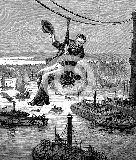 Testing the cables on Brooklyn Bridge, c1900. Artist: Unknown