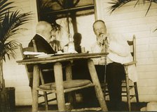Serge Witte and Baron Rosen in palm garden at the Wentworth Hotel, 1905. Creator: Unknown.