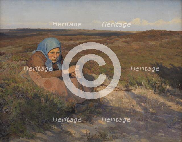 An old woman "Bette Dorte" on the heath, 1904. Creator: Knud Larsen.