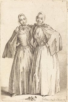 Two Standing Ladies (Demoiselles Quantin), 1758. Creator: Daniel Nikolaus Chodowiecki.