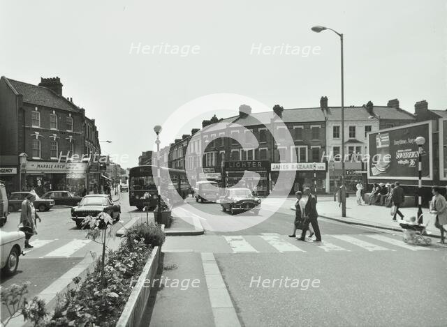 General view of Hoe Street, Walthamstow, at the junction with Church Hill and High St, London, 1970. Creator: Unknown.