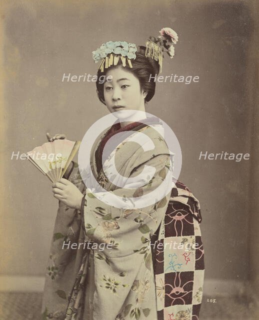 Young Woman with Fan, c. 1890. Creator: Kimbei, Kusakabe (1841-1932).