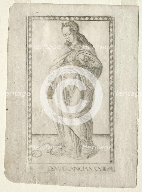 Temperance (from the Tarocchi, series B: Cosmic Principles & Virtues, #34), before 1467. Creator: Master of the E-Series Tarocchi (Italian, 15th century).