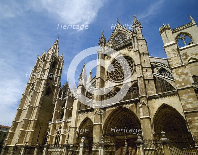 Main façade, Santa Maria de Leon Cathedral, Castile and Leon, Spain, (2002).  Creator: LTL.