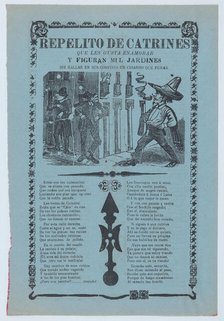 Broadsheet relating to womanizers who are standing on a corner looking up at a woman on..., ca.1904. Creator: José Guadalupe Posada.