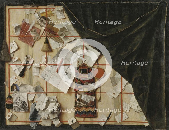 Trompe l'oeil of a Letter Rack with Christian V's Proclamation, 1671. Creator: Cornelis Norbertus Gysbrechts.