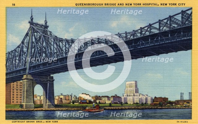 Queensboro Bridge and New York Hospital, New York City, New York, USA, 1933. Artist: Unknown