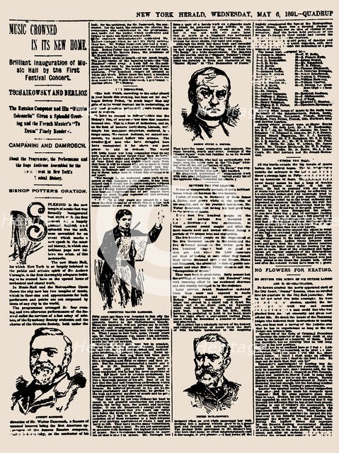 New York Herald, 6th May, 1891: Tchaikovsky inaugural concert at Carnegie Hall  , 1891. Creator: Historic Object.