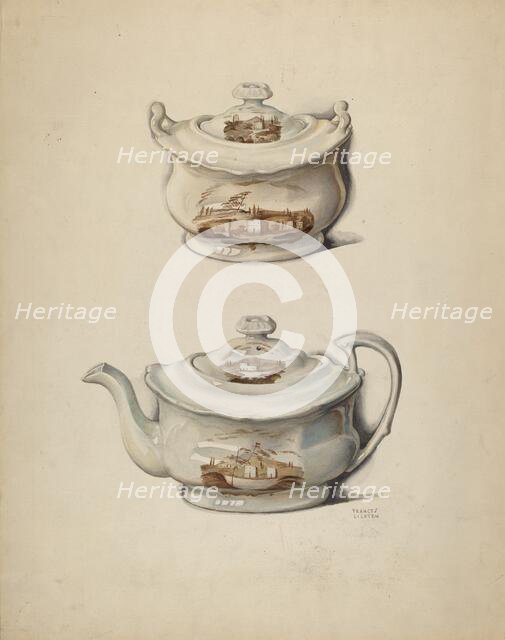 Sugar Bowl and Teapot, c. 1936. Creator: Frances Lichten.