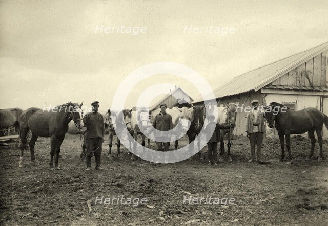 Grooms with horses, 1929. Creator: EI Vaneev.
