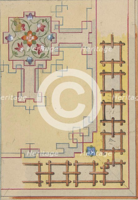 Partial design for ceiling decorated in chinese motifs, 1830-97. Creators: Jules-Edmond-Charles Lachaise, Eugène-Pierre Gourdet.