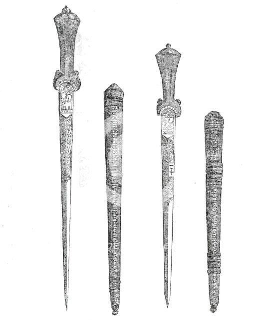 Daggers worn by Colonel Blood and Parrot at the time of their stealing the Regalia..., 1860. Creator: Unknown.