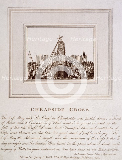 The destruction of the Cheapside Cross, London, 1793. Artist: Anon