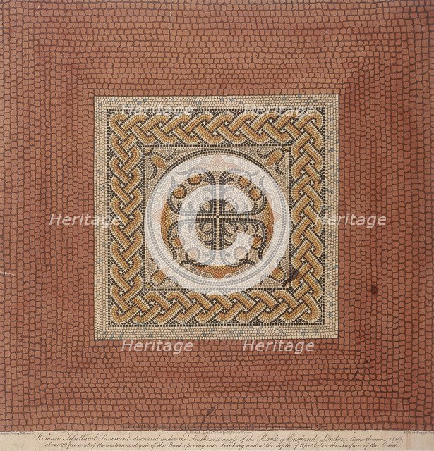 Roman tessellated pavement beneath Bank of England, London, 1806. Artist: Anon