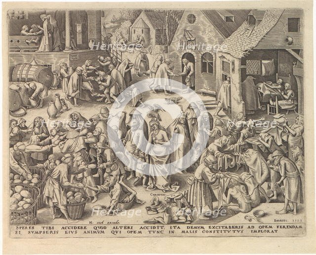 Caritas (Charity) from The Seven Virtues, 1559. Creator: Galle, Philipp (Philips) (1537-1612).