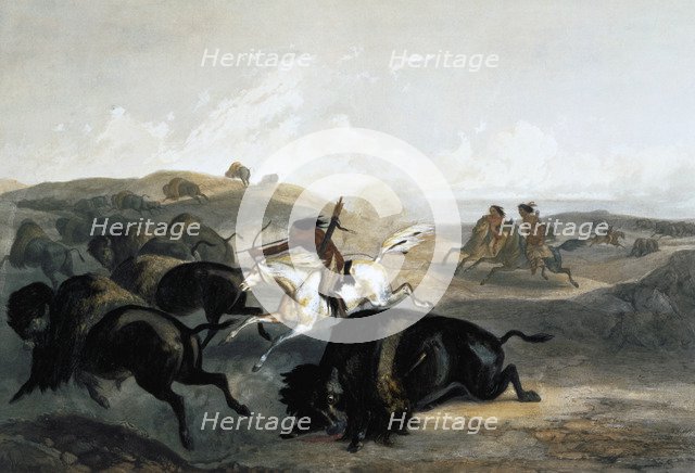 'Indians Hunting the Bison', 1843. Artist: Carl Vogel