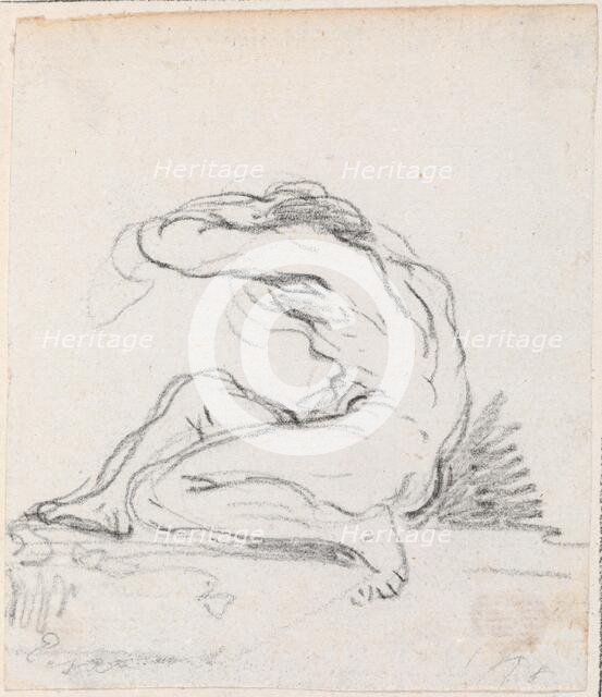 Seated Male Nude with Arm over Head, Seen from the Side, probably c. 1754/1765. Creator: Hubert Robert.