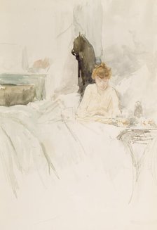Girl Reading in Bed, 1879-1888. Creator: James Abbott McNeill Whistler.