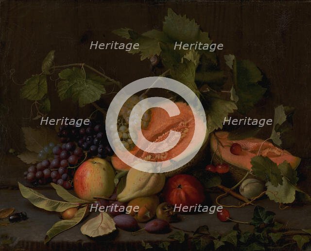 Still Life with Melons and Grapes, 1851. Creator: Otto Didrik Ottesen.