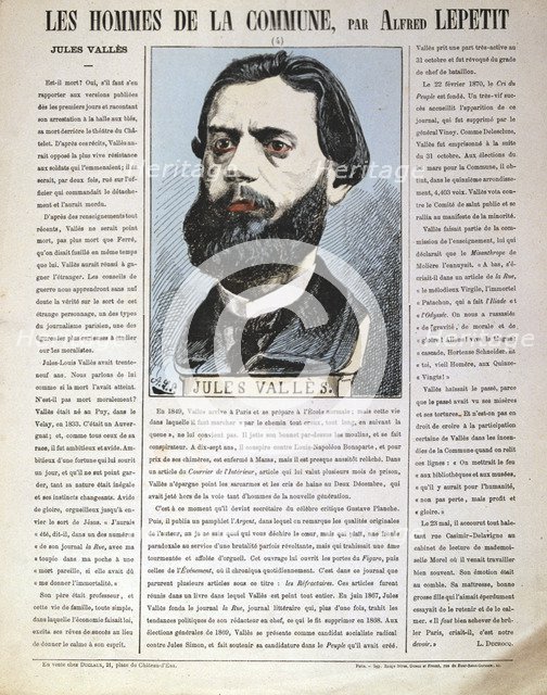 Jules Valles, French journalist, author and member of the Paris Commune, 1871. Artist: Alfred Lepetit