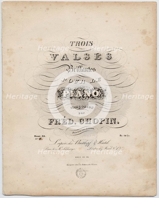 Cover page of the first German edition of the Trois Valses Brillantes, Breitkopf & Härtel, 1838.