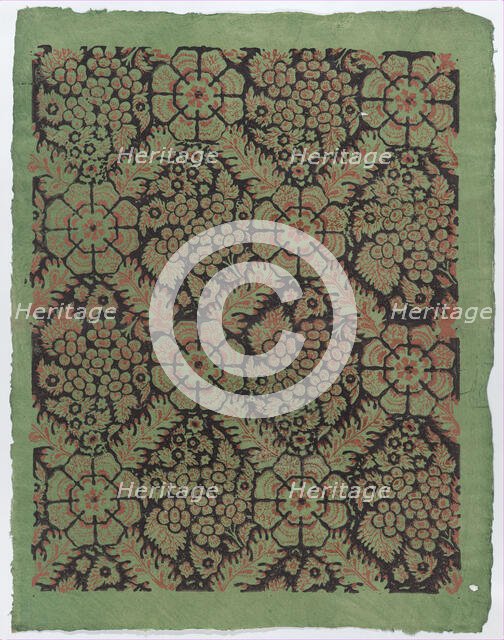 Sheet with overall floral pattern on green background, late 18th-mid..., late 18th-mid-19th century. Creator: Anon.