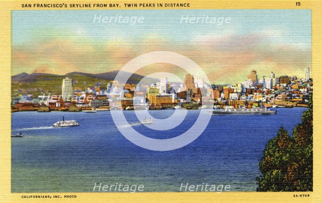 San Francisco's skyline from the Bay, California, USA, 1932. Artist: Unknown