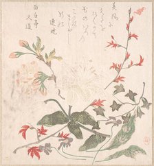 Lily, Violets, Cherry Blossoms, Forsythia, and a Branch of Red Maple, 18th-19th century. Creator: Unknown.