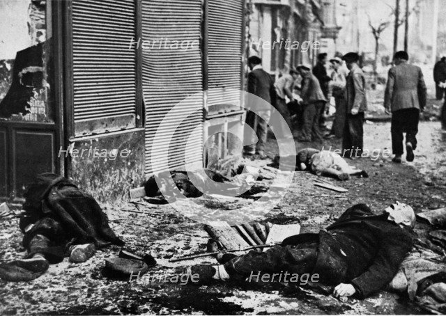 Spanish Civil War 1936-39. Madrid, Madrid corpses in the streets, after an air raid, February 1937.