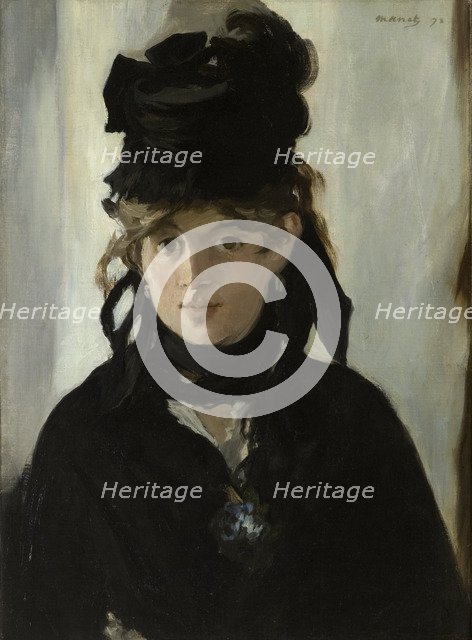 Berthe Morisot With a Bouquet of Violets, c. 1880. Artist: Manet, Édouard (1832-1883)