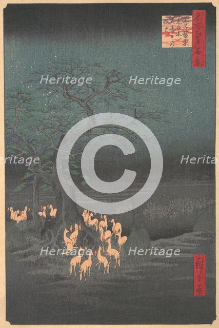 Foxes Meeting at Oji, 1857., 1857. Creator: Ando Hiroshige.