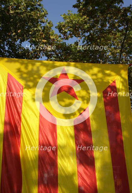 Starred flag (Estelada), National Day of Catalonia, Barcelona, 11-09-2014.  Creator: LTL.