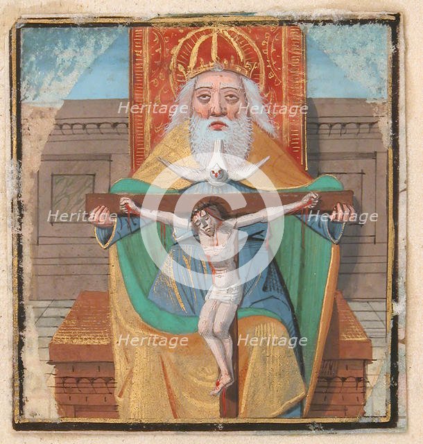 Manuscript Illumination with the Trinity, from a Book of Hours, late 15th century. Creator: Unknown.