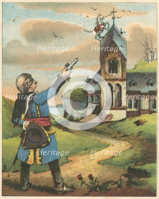 Scene from The Adventures of Baron Munchausen by Rudolph Erich Raspe, c1850. Artist: Anon