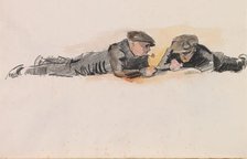 Two boys lying on their stomachs on the floor, c.1922-c.1925. Creator: Otto Verhagen.