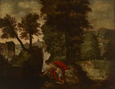 Landscape with a Kneeling Knight (Theseus?), 1st half of 17th century. Creator: Unknown.
