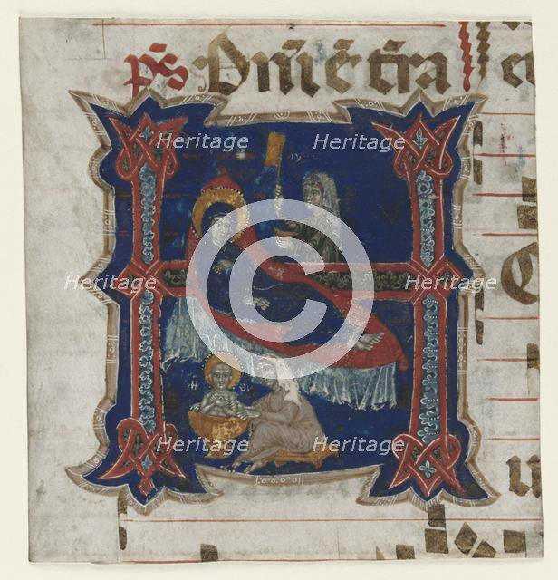 Fragment of a Choir Book with Historiated Initial (H): Birth of the Virgin, 1200s. Creator: Unknown.