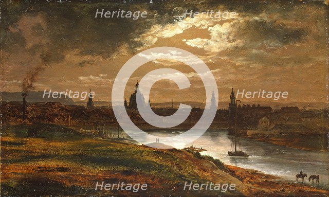 Dresden by Moonlight. Artist: Dahl, Johan Christian Clausen (1788-1857)