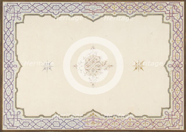 Design for the decoration of a ceiling with a border of strapwork and a central..., 1830-97. Creators: Jules-Edmond-Charles Lachaise, Eugène-Pierre Gourdet.