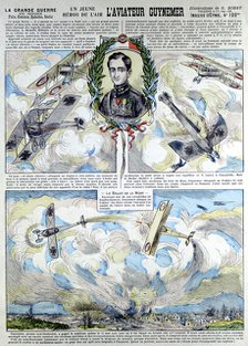 Broadsheet showing Georges-Marie Guynemer, French air fighter ace. Artist: Unknown