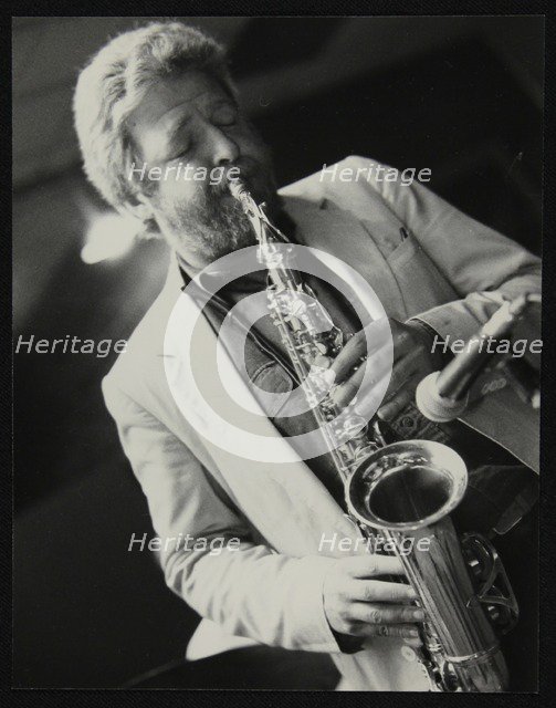 Saxophonist Geoff Simkins playing at The Fairway, Welwyn Garden City, Hertfordshire, 28 April 1991. Artist: Denis Williams