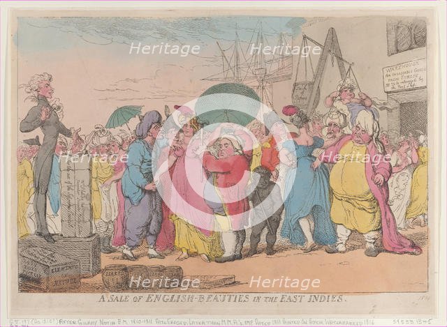 A Sale of English-Beauties in the East Indies, [May 10, 1811], reprint., [May 10, 1811], reprint. Creator: Thomas Rowlandson.