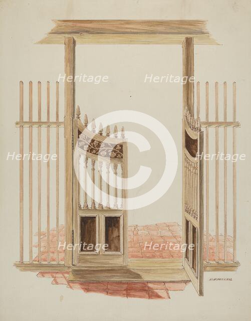 Ornamental Gate to Nave of Church, c. 1936. Creator: Randolph F Miller.